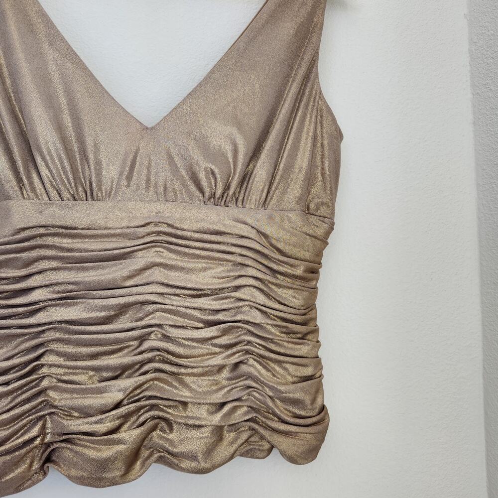 Vintage Y2K Adrianna Papell Gold Ruched V Neck Evening Tank Top S - Picture 3 of 7